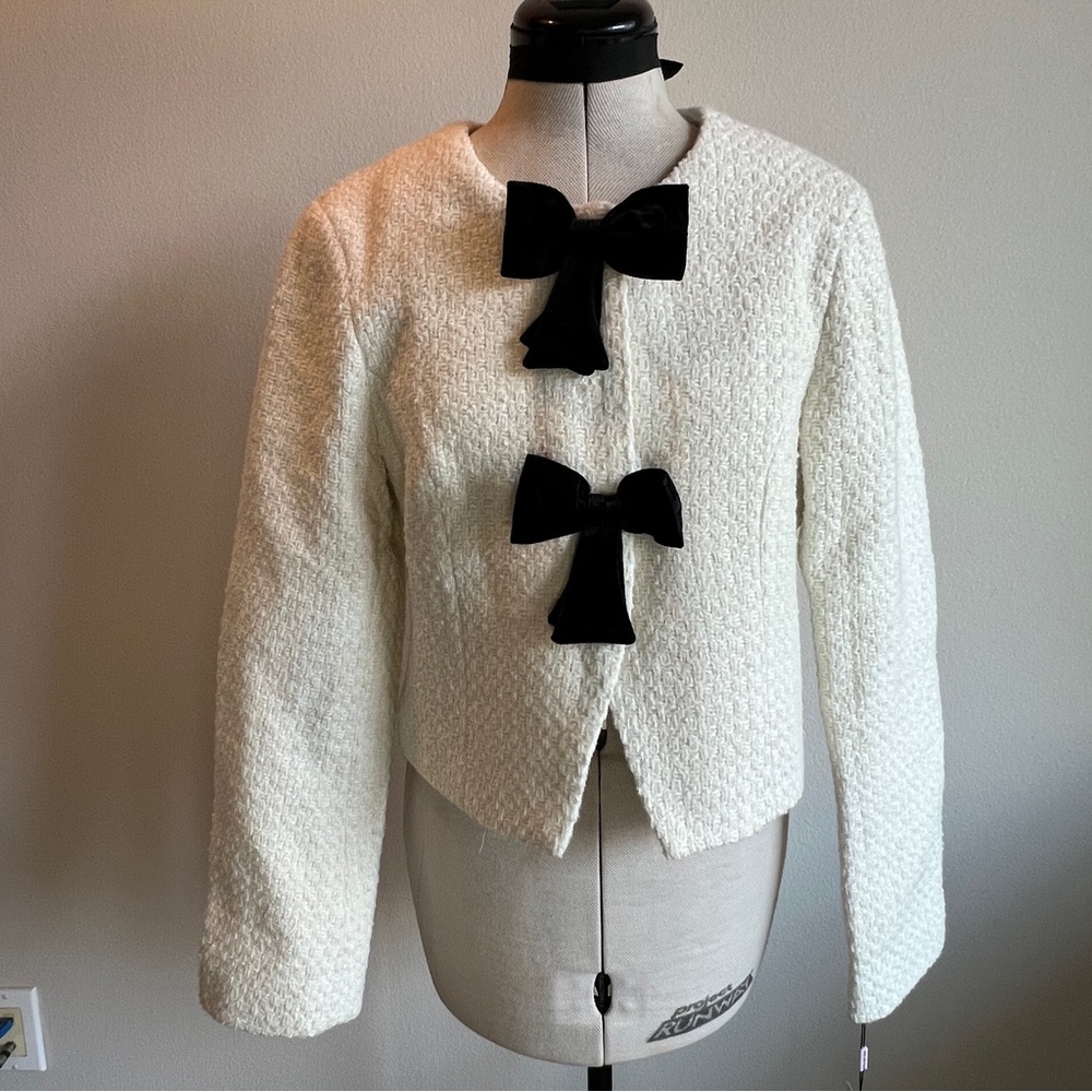 Avec Les Filles Ivory Cream Black Bow Cardigan Blazer NWT - Picture 5 of 16